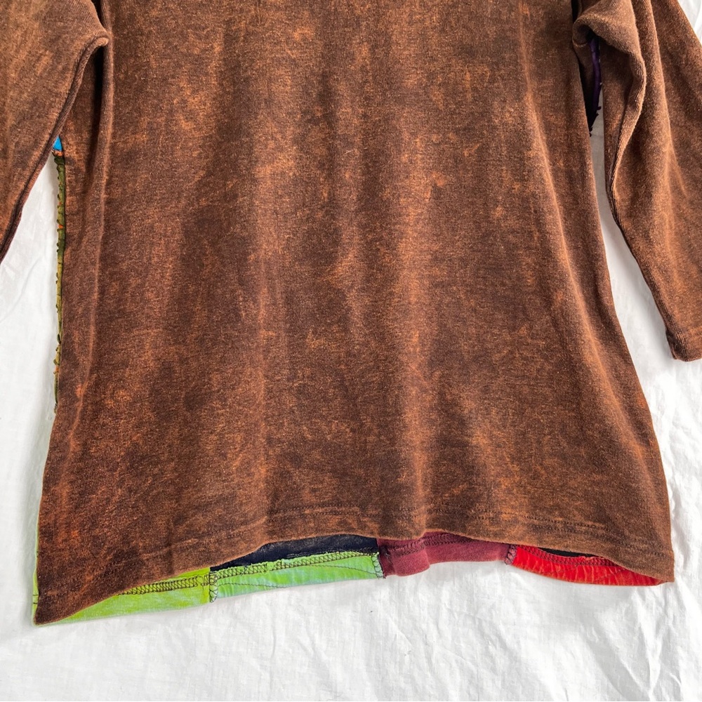 Rising International Hippie Boho Patchwork Shirt Women Medium Embroidered Flower - Picture 14 of 16